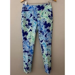 IBKUL Womens 4 Pascha Blue Green Ankle Golf Pants Stretch Tummy Control